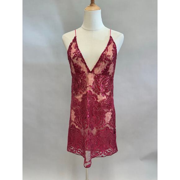 Free People Night Shimmers mini dress raspberry red Size 2 NWT New - Picture 2 of 13